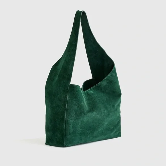 Quince Italian Suede Slouchy Shoulder Bag in Green B269 - Picture 3 of 12